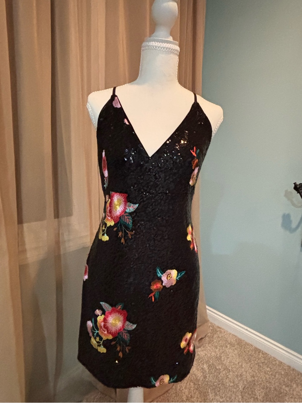 Forever 21 Black Embroidered Sequin Mini Dress